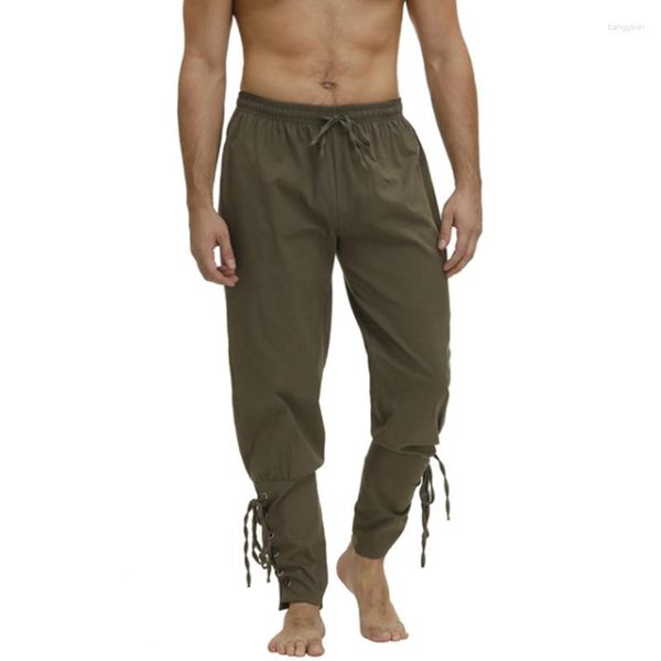 Pantaloni da uomo Costume di Halloween Cosplay per adulti Pantalone da pirata Vichingo per uomo Pantaloncini con coulisse medievali rinascimentali Uomo