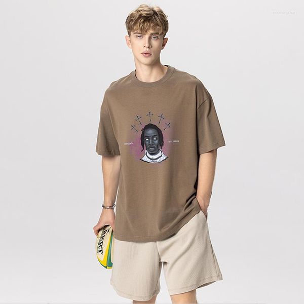 Camisetas masculinas Camisa de algodão leve de verão estampada de alta qualidade estampada com decote em O e camiseta de manga curta