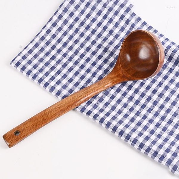 Cucchiai 1 pezzo grande manico lungo in legno naturale catering cottura cottura zuppa utensili da cucina forniture da cucina