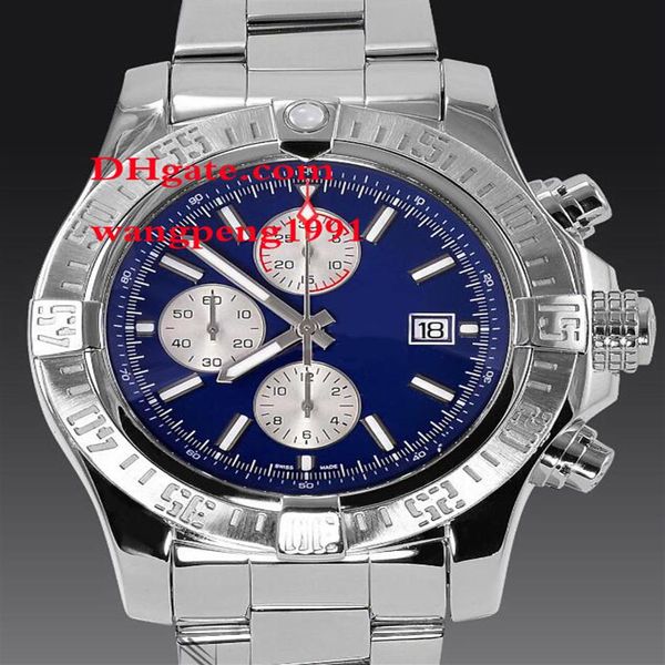 Homens 48mm relógios lindos mostradores azuis aço inoxidável aço A13370 LVK Cronógrafo Quartzl Working Mens Wristwatches297W