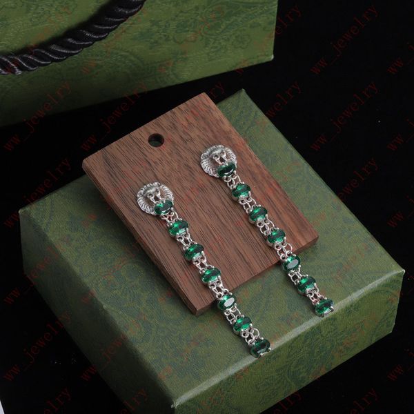 Orecchini pendenti Retro Emerald Lion Crystal, staffe auricolari personalizzate, aghi in argento 925 non sono allergici, designer di gioielli, banchetto, regalo, foto molto fotogenica