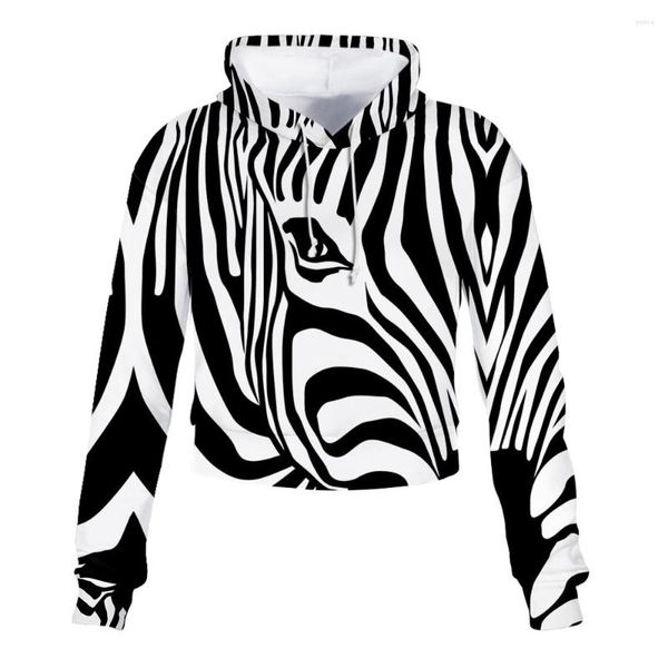 Moletom Feminino Zebra Moda 2023 Meninas Cintura Alta Harajuku Verão Sexy Casual 3D Moletom Feminino Manga Longa Moletom