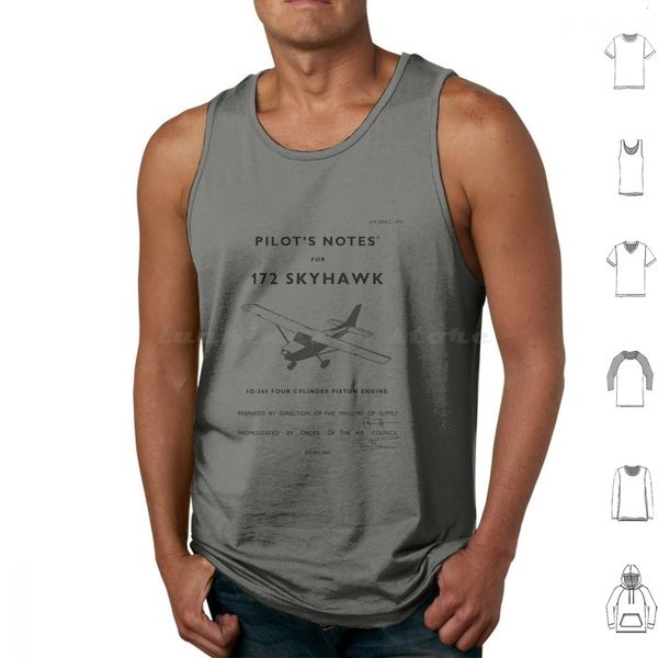 Herren-Tanktops, Pilotennotizen für Cessna 172, bedruckt, Baumwolle, Skyhawk Warbird, Zweiter Weltkrieg, Retro-Design, Luftfahrt, 230720