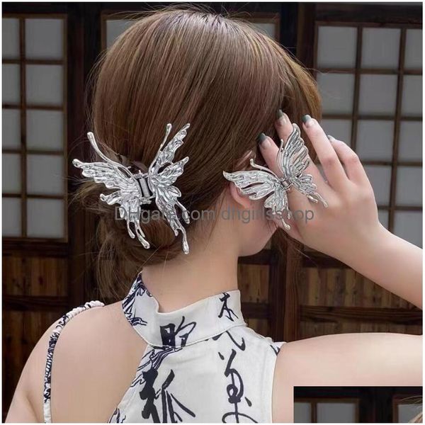 Haarspangen Barrettes Korea Mode Metall Flüssigkeit Schmetterling Für Frauen Hinterkopf Greifer Clip Geometrische Stirnband Trendy Zubehör Drop DHDBE