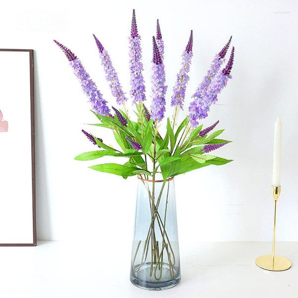 Flores decorativas Simulação de Flor de Lavanda Pastoral Arranjar Decoração de Casamento Pequenas Plantas Frescas Falsificadas Única Vara Longa Exibição de Janela