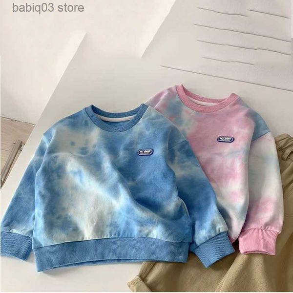 Hoodies Moletons Meninos Camisola Tie-dye Primavera Outono 2022 Camisas para Crianças Manga Longa Meninas Camisola Crianças Roupas T230720