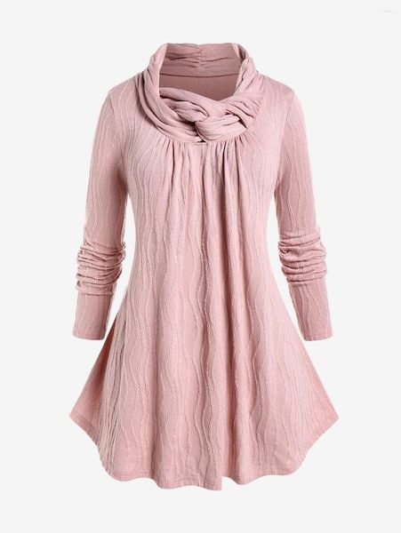 Camisolas Femininas ROSEGAL Rosa Claro Malhas Gola Alta Tamanho Grande Texturizado Malha Twist Pullovers Tops Feminino Inverno Grosso Gola Alta