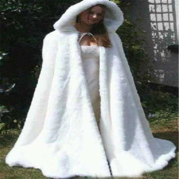 Novo inverno branco marfim casamento capa de pele sintética xale jaquetas de noiva com capuz xale251M