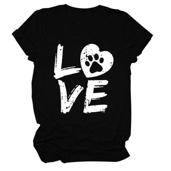 Love Letter Cat Paw Print Manica corta Girocollo T-shirt larga casual allentata Abbigliamento da donna nuovo