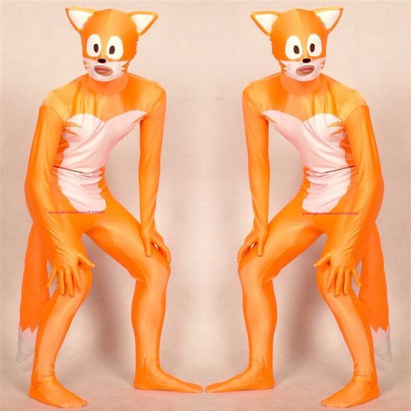 Orange Weiß Lycra Spandex Fuchs Catsuit Kostüm Unisex Komplettes Outfit Sexy Frauen Männer Strumpfhosen Bodysuit Kostüme Zurück Reißverschluss Halloween Pa222T