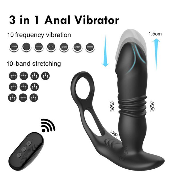 Brinquedos anais retrátil massageador de próstata masculino vibrador anal quadril com estimulador de anel peniano implantação retardada Brinquedo sexual 230719
