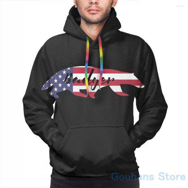 Erkek Hoodies Mens Sweatshirt Kadınlar İçin Komik Amerikan Bayrak Badger Mutlu 4 Temmuz Baskı Gündelik Hoodie Streatwear