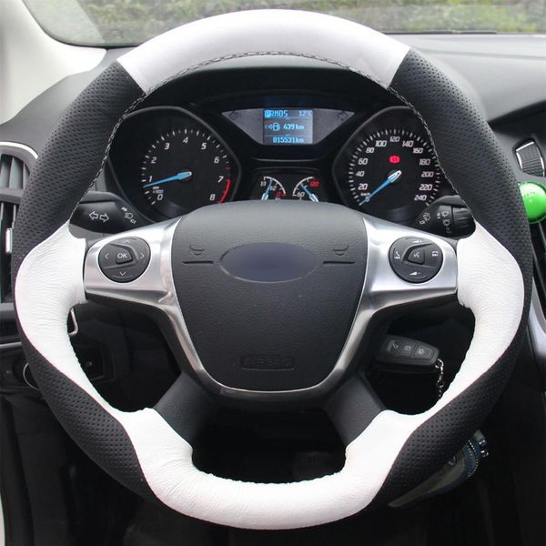 Белая черная подлинная кожаная ручная ручная крышка ручного колеса для Ford Focus 3 2012-2014 Kuga 2013-2016298a