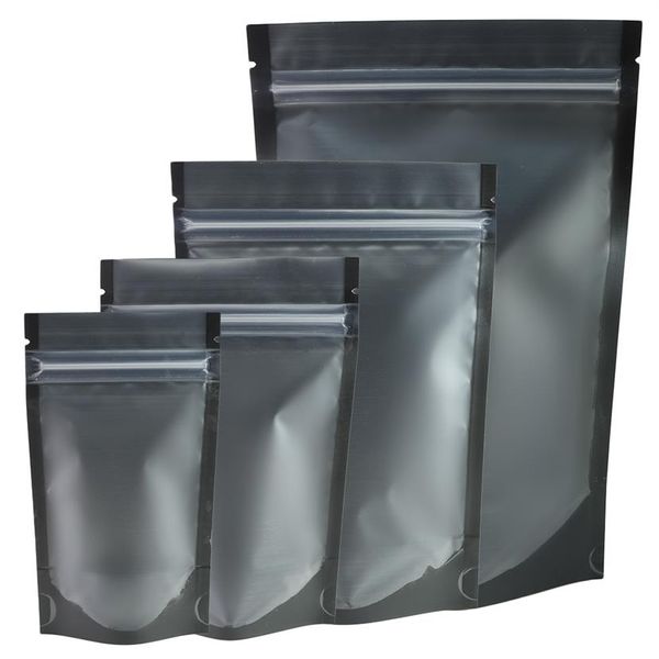 Sacos de armazenamento pretos foscos de tamanhos variados Sacos transparentes frontais com suporte para cima Folha de alumínio ecológico Sacos Mylar330f