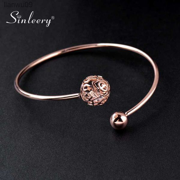 SINLEERY Charm Crystal Inside Open Bangle per le donne Hollow Flower Ball Bellissimo braccialetto in oro rosa gioielli color argento SSB L230704