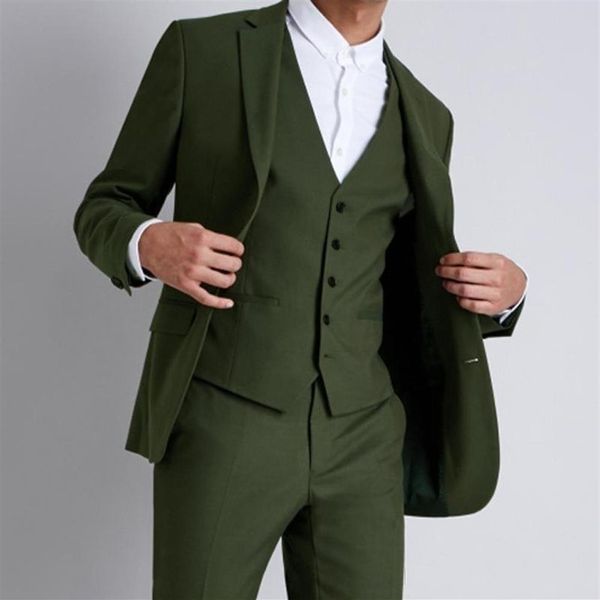 Abiti da uomo verde oliva Abiti da sposa Smoking da sposo su misura Blazer Giacca 3 pezzi Gilet Pantaloni Slim Fit Costume da uomo formale Eve244o