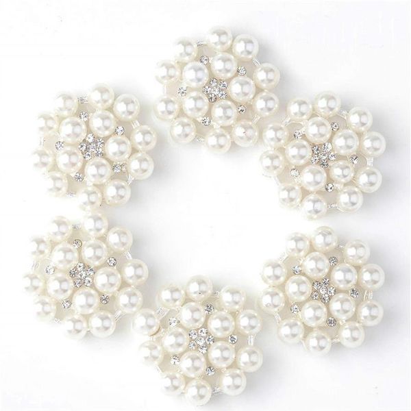 24 pçs Botões de pérola Strass Cristal Prata Flatback Contas Broches Elegante Enfeite Acessório Artesanato DIY para Festa de Casamento2102