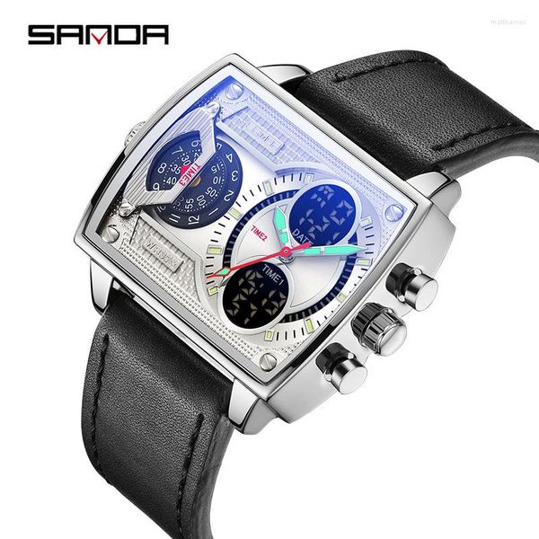 Orologi da polso SANDA Orologio al quarzo da uomo con quadrante grande Orologio multifunzione a tre tempi Orologio da polso impermeabile LED Luminou digitale Uomo Relogio Masculino