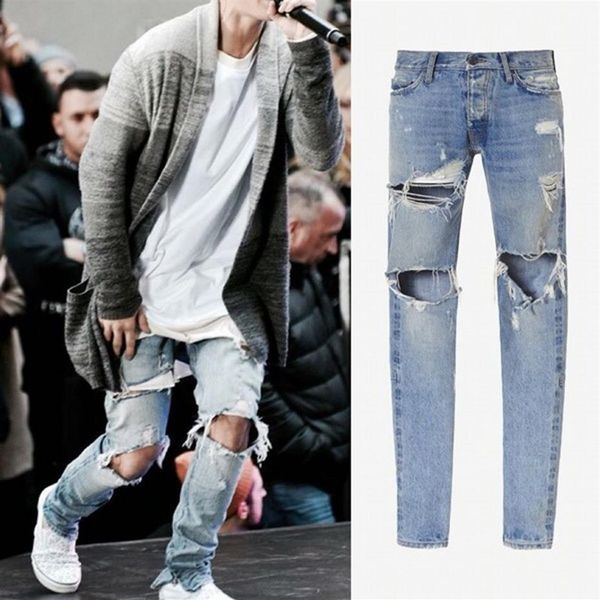 Whole Boots Jeans Mens jeans rasgados para homens Zíper inferior Jeans skinny Men MY569278M