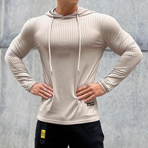 Erkek Hoodies Erkekler Moda Knited Fullover Fitness Hoodie İnce Alt Gömlek Çalışma Uzun Kollu İnce Spor