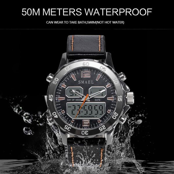 Sportuhren, wasserdicht, echte Dual-Display-Quarz-Armbanduhren, Cool Man Clock Fashion Smart Digital Watch LED Herren 1281261m