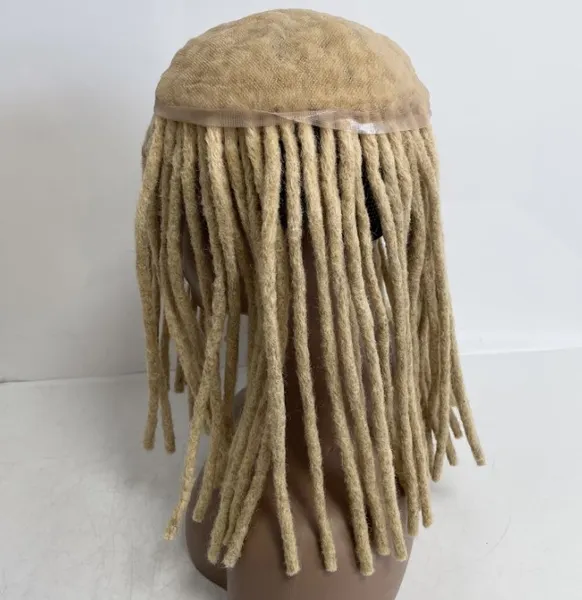 16 pollici capelli umani vergini indiani posticci 8x10 parrucchino biondo # 613 dreadlocks unità completa in pizzo per uomo nero dreadlocks pizzo topper per donna nera