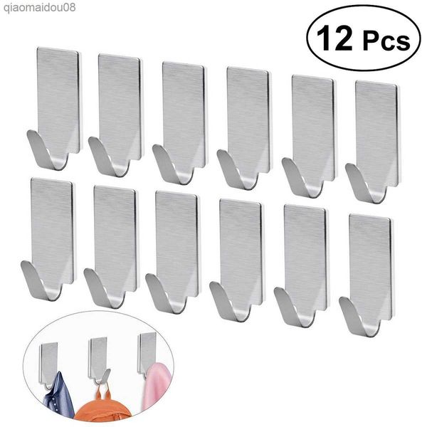 12pcs forte autoadesivo in acciaio inox asciugamano mop ganci appendiabiti da parete per appendere cucina camera da letto accessori bagno L230704