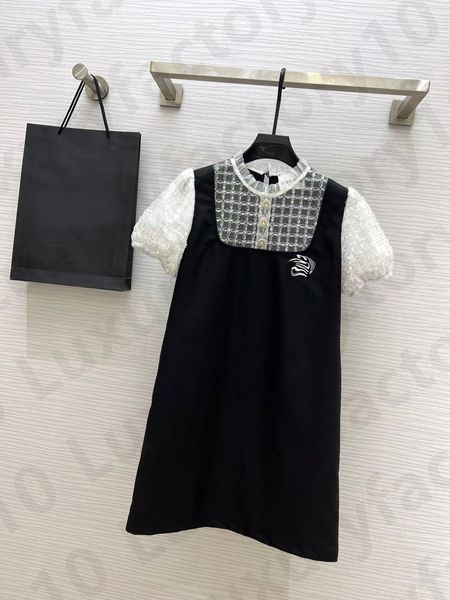 Abiti casual dolci Abito da donna con paillettes sul collo in pizzo Abito da camicia a maniche corte con bottoni da donna