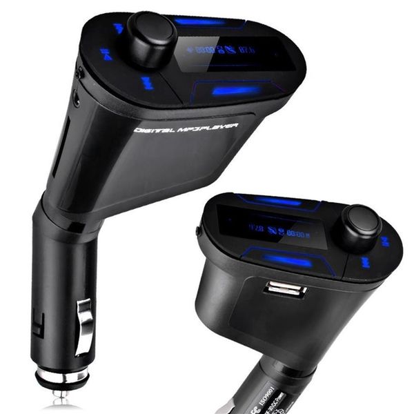 3 5 мм аудио синий ЖК -автомобильный комплект MP3 Музыкальный игрок удаленный беспроводной FM -передатчик модулятор Auto Radio USB SD MMC Cars Amplifiers276f