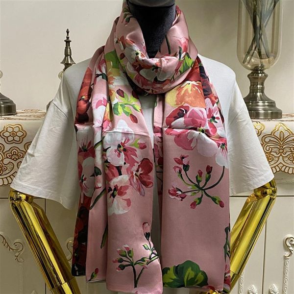 Novo estilo de design de camada dupla imprimir letras flores 100% material de seda lenços longos xale lenço de seda para mulheres tamanho 180cm - 65cm246E