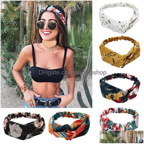 Оболочки Новый дизайн Fashion Women Женский летний стиль богемный девочка Cross Turban Bandage Bandanas Hair Accessories 99 Colors Dro Dhcse