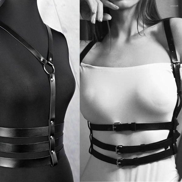 Cinture PU Leather Women Harness Belt Body Corsetto Accessori Catena Bondage regolabile Giarrettiera Gothic Black Waist