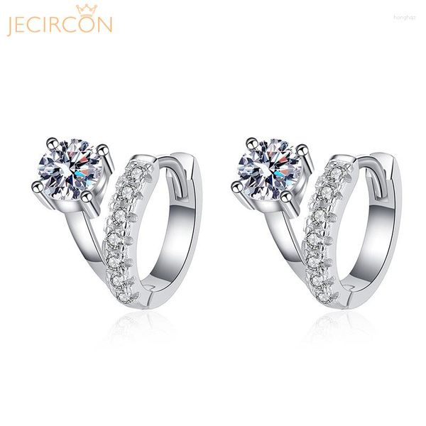 Brincos de argola JECIRCON Prata Esterlina 925 Moissanite Para Mulheres Simples Francês Assimétrico Orelha Jóias 1 quilate Acessórios de Diamante