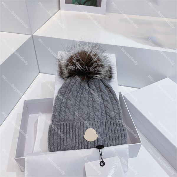 Gorros grandes de bola de raposa outono inverno bonés de caveira de malha de lã gorros de malha quentes femininos gorro esportivo