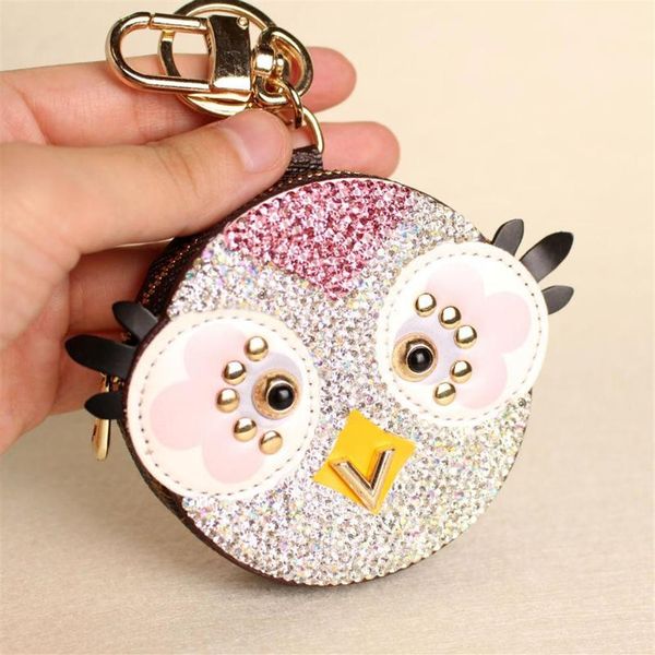 Simpatico gufo pollo cristallo cartone animato anime portamonete portachiavi ciondolo pu portafoglio in pelle portachiavi per borsa da donna charm2866