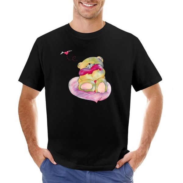 Regatas masculinas fofas para sempre amigos urso segurando coração travesseiro camiseta roupas masculinas camiseta tamanho grande 230720