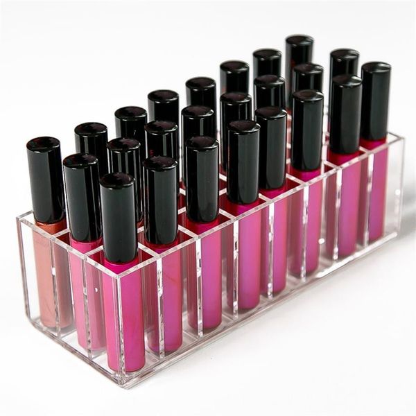 Neue Klare Acryl 24 Grids Lippenstift Halter Make-Up Organizer Nagellack Rack Desktop Kosmetische Lagerung Box Lip Gloss Fall T200320299p