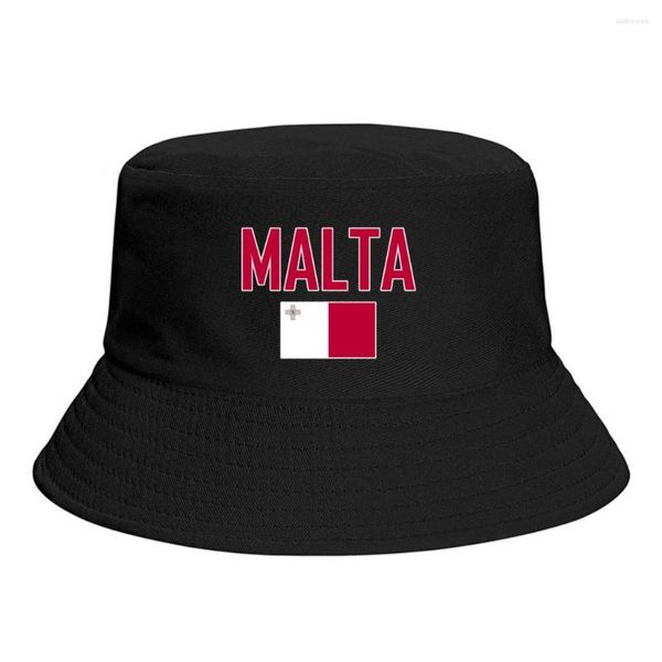 Boinas MALTA Bandeira Bucket Hats Estampado Cool Fans Toldo de Sol Simples Clássico Ao Ar Livre Verão Pescador Caps Touca de Pesca