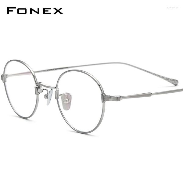 Солнцезащитные очки рамки Fonex Titanium Eyeglass Рамки Men Vintage Round Myopia Optical Repressing Gcles Women 2023 Titan Retro Eyewear