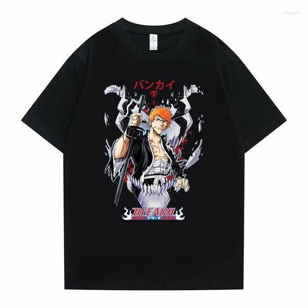Camisetas masculinas vintage dos anos 90 Anime Bleach Kurosaki Ichigo Graphic Tshirt Solta Oversized Tees Streetwear Homens Mulheres Harajuku Manga T-shirt