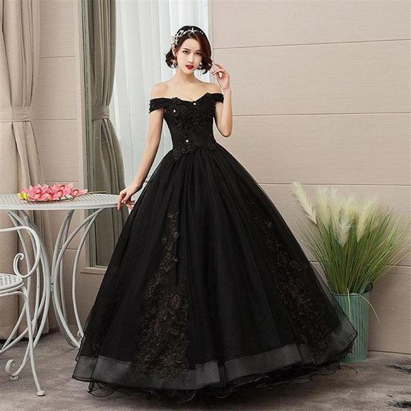 2021 Novo Sexy Black Flowers Appliques Bateau Ball Gown Vestidos Quinceanera Lace Up Sweet 16 Dress Debutante Prom Party Dress Custo278W
