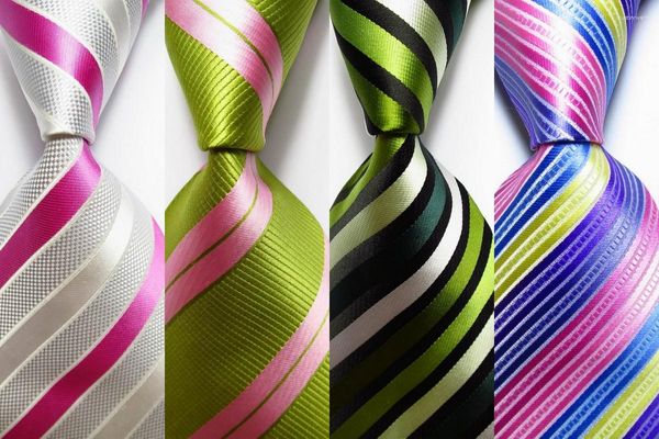 Conjunto de gravatas de seda listradas fashion masculinas 9 cm rosa verde branco tecido jacquard