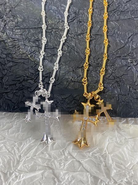 Fashion Trend Collana a doppia croce da donna Ciondolo in oro di lusso leggero per collari per uomini e donne