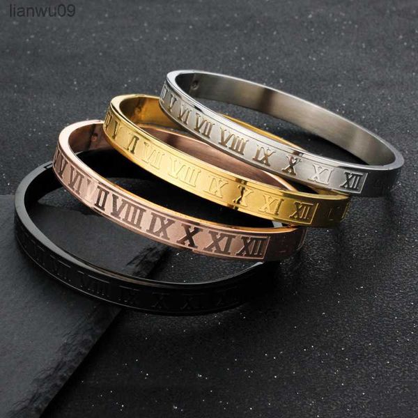 Moda moderna e versátil boutique punk algarismos romanos letras aço inoxidável pulseira de quatro cores pulseiras de casal L230704