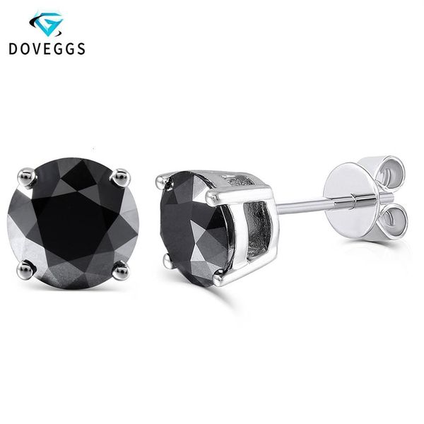 DovEggs Sterling Solid 925 Silver 2ctw 6 5mm Black Round Moissanite Diamond Stud Earrings For Women Push Back Earring Jewelry CJ19236I