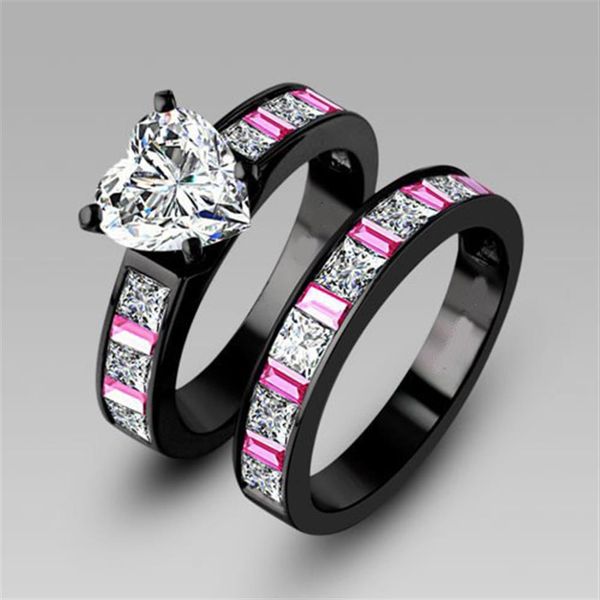 choucong fidanzamento rosa zaffiro diamante 10KT oro nero riempito 2-in-1 fedi nuziali da donna set anello Sz 5-11 regalo268y