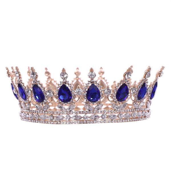 Luxus-Königin Vintage große Hochzeit Haarschmuck Strass Braut voller runder Kreis Pageant Tiaras Kristall Prom Royal Crowns Y20232f