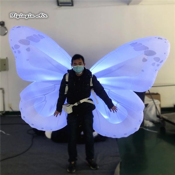 Parade-Performance-Beleuchtung, aufblasbare Schmetterlingsflügel, 2 m, LED-Kleidung, zu Fuß aufblasen, bunte Flügel, Kostüm für Konzertbühne Sh273r