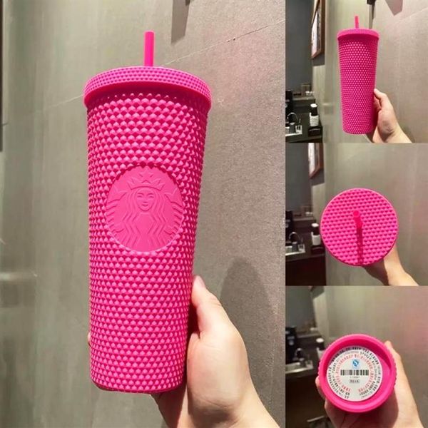Mais recente caneca Starbucks Double Barbie rosa Durian Laser Straw Cup Tumblers Mermaid Plastic Water Cold Coffee Cups Gift Mugs H1005258k