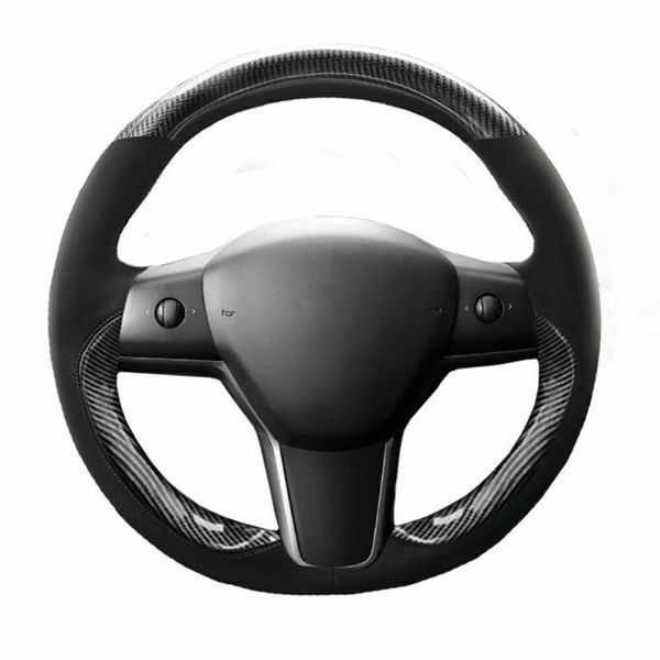 Copertura avvolgente per punto volante in pelle in fibra di carbonio Alcantara per Tesla Model3266a